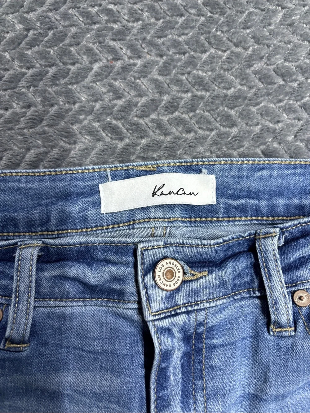 KanCan Distressed Ankle Crop Jeans in Medium Blue Wash